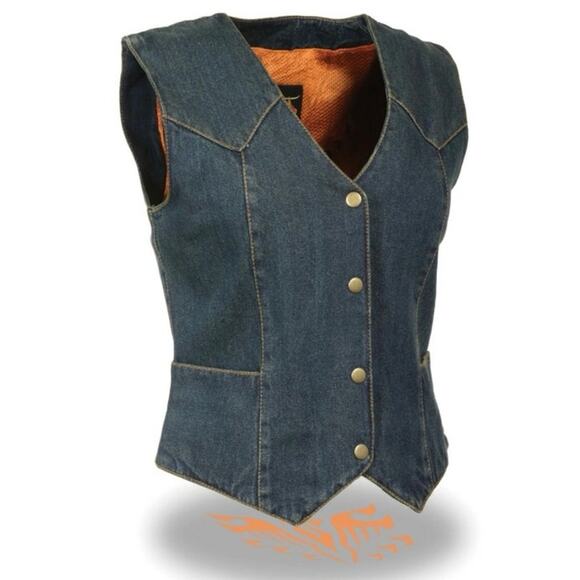 NWT Milwaukee Leather MDL4000 Women's Blue Plain Side 4 Snap Front Denim Vest - Picture 1 of 10